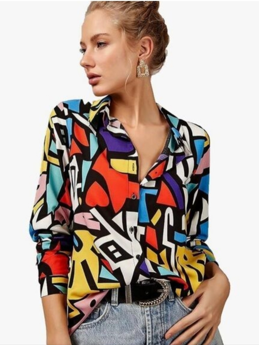 Big Dart Multicolor Abstract Print Women’s Button-Up Shirt